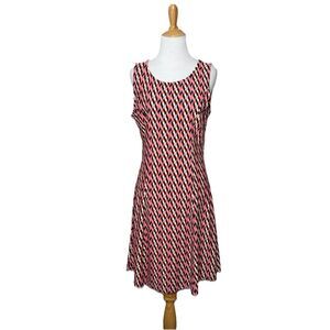 Anthropologie Aryeh Pink Orange Black Sleeveless Flare Bottom Dress Sz Small